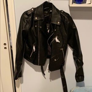 Black Faux Leather Moto Jacket (NEW WITH TAGS)